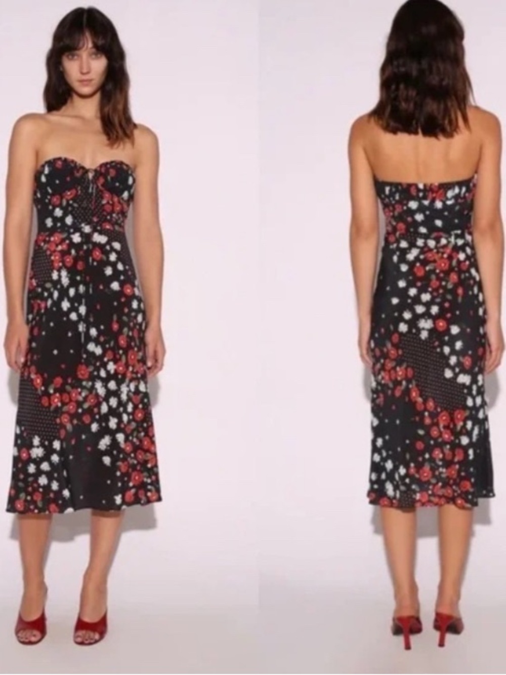 Réalisation Par IRIS Silk Slip Dress Black / Red Floral Hypnotic Size XS